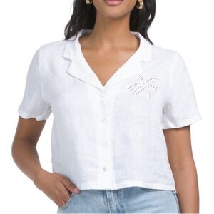 CALYPSO ST. BARTH Linen Eyelet Camp Shirt M White